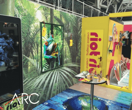 An animated image showing colour display and exhibition stands created by ARC